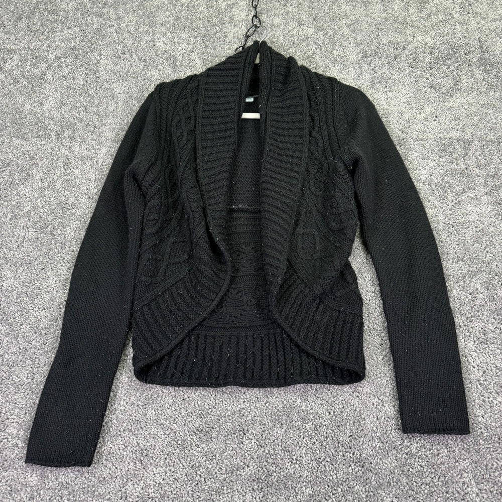 Maurices Sweater Cardigan Womens M Black Cable Knit Open Front Shawl Collar